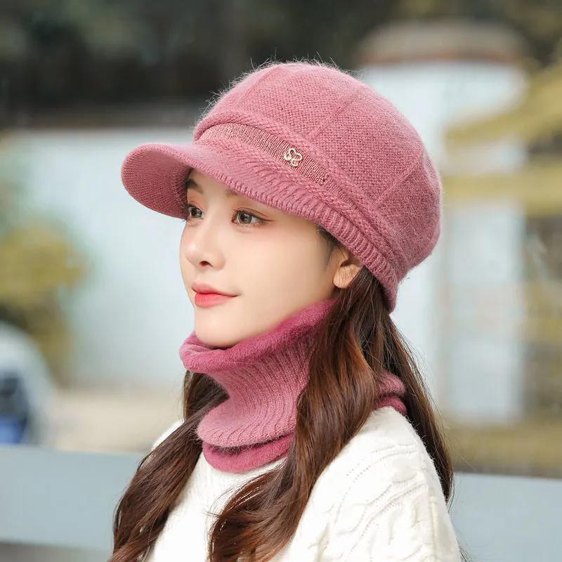 

WTEMPO Women s Solid Color Warm Winter Hat with Scarf Mom s Outdoor Cycling Cold-proof Windproof Elastic Knitted Hats scarf + hat