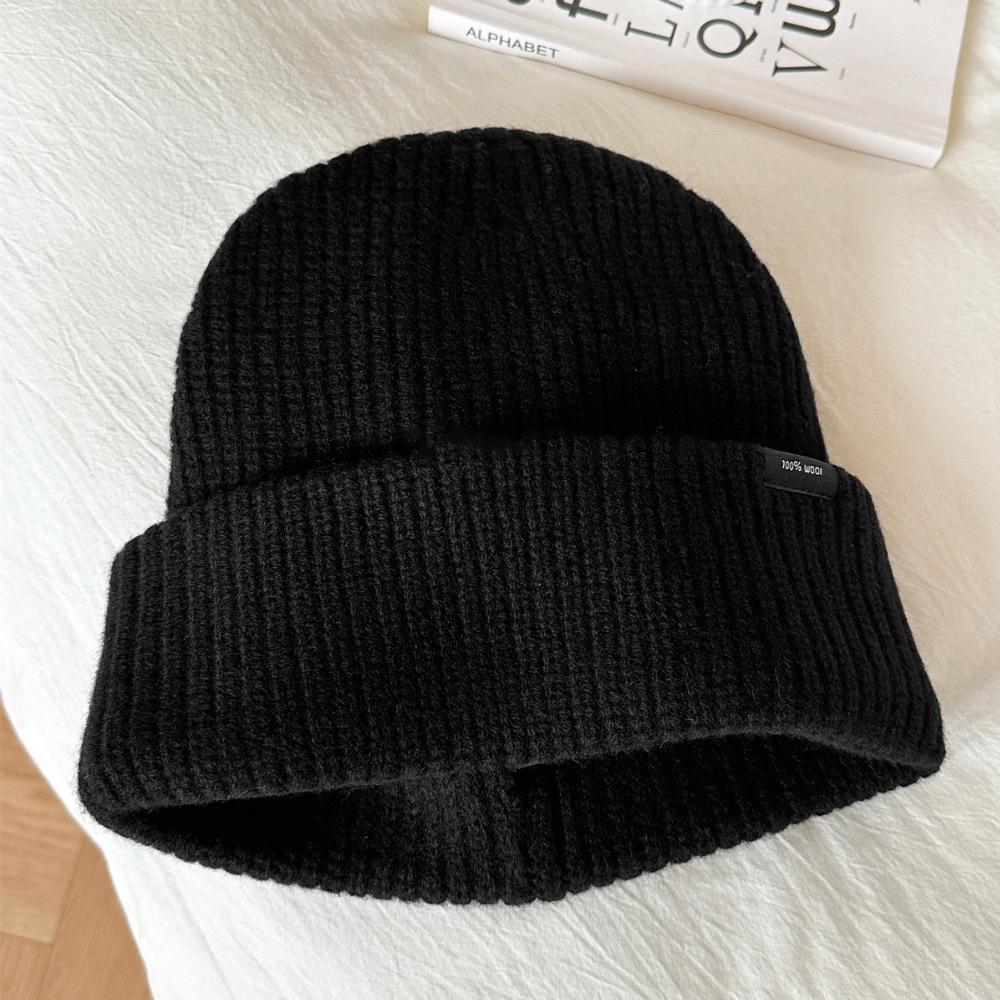 European and American Wool Hats In Autumn and Winter Solid Color Simple Men's Warm Plus Velvet Thickened Outdoor Sports Knit Hat