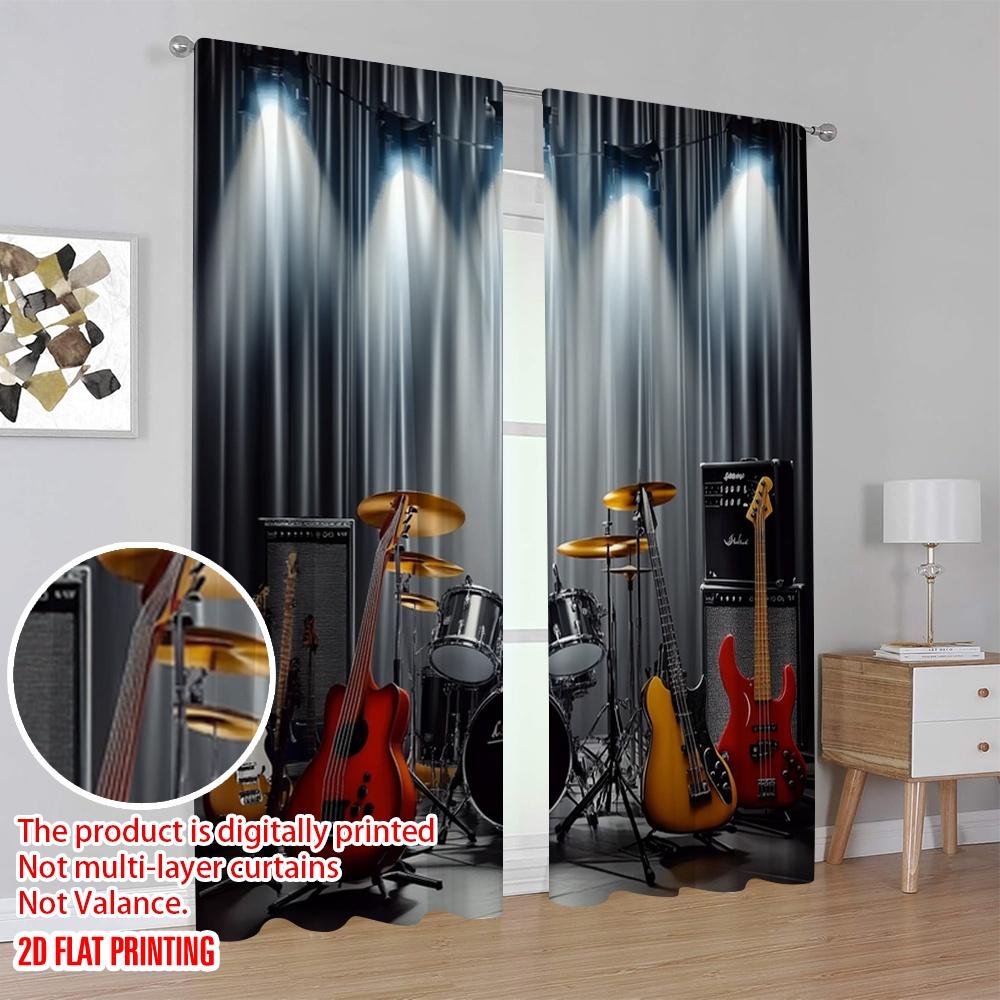 2pcs Window Drapes Rock Band Themed Machine Washable Fabric,Without Electricity Festive Backdrops Applies To Decorations