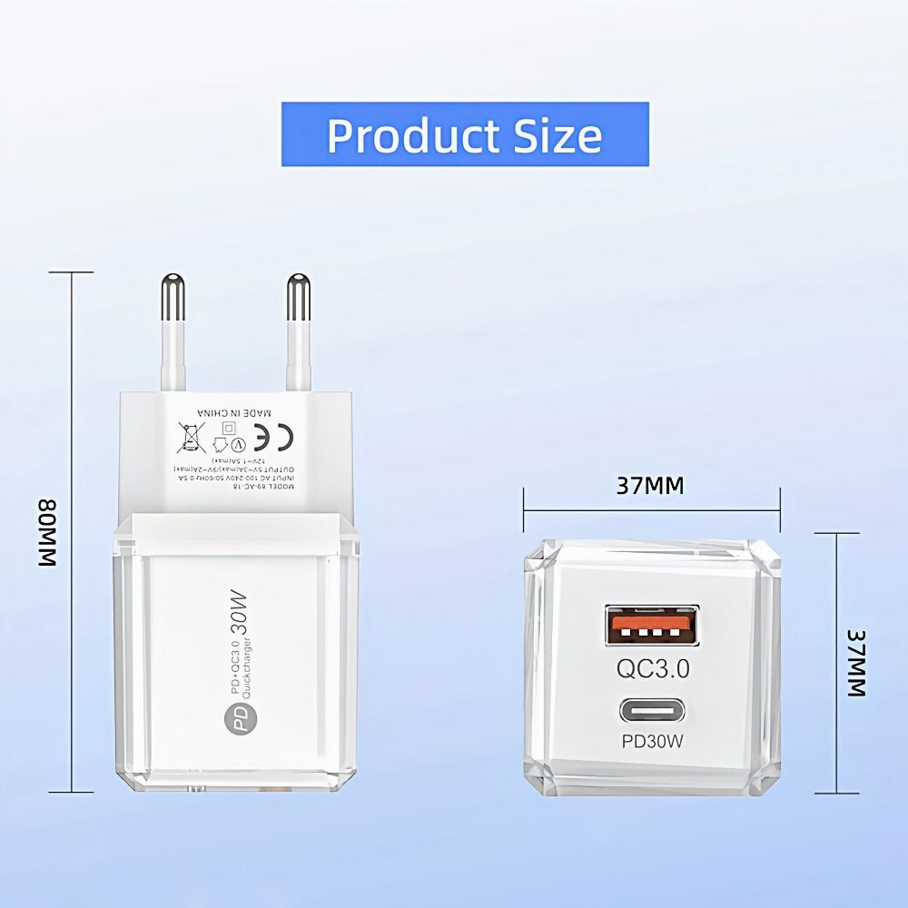 Universal Multi Ports PD30W Charger Plug USB A+C EU/US Phone Charger Adapter Fast Charging PD QC3.0 Quick Charge Adapter