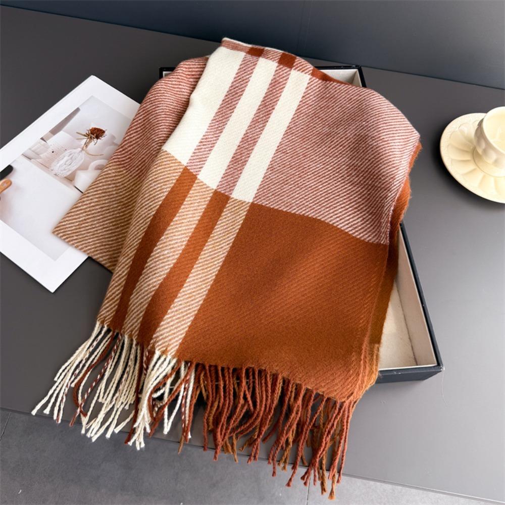 Long Length Warm Scarf Tassel Wool Texture Scarf Fashionable Checkered Scarf Couples