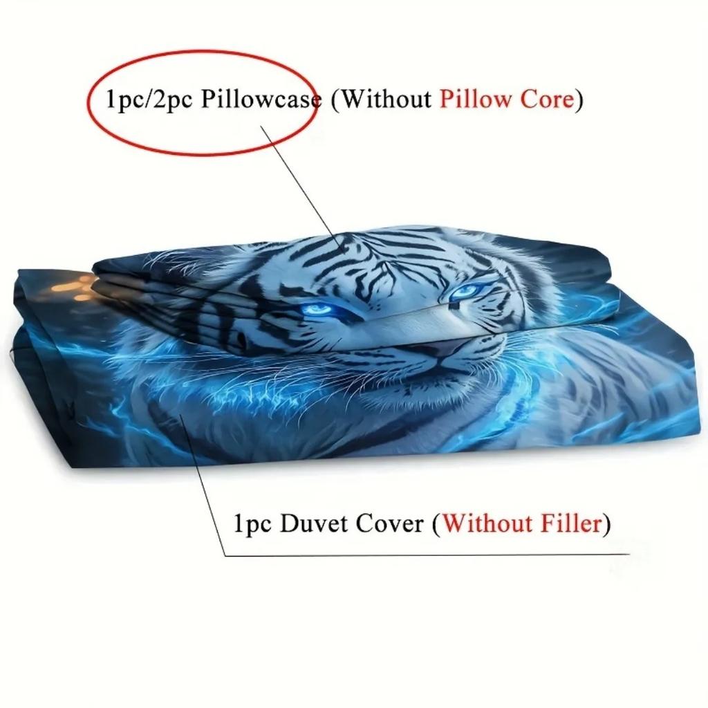3Pcs Fashion Bedding Set Blue Tiger 3D Print Comfortable Breathable Duvet Cover King Queen Twin Single Size Boys Birthday Gift