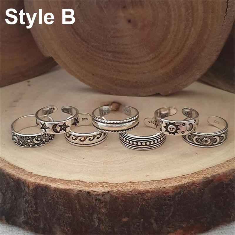 9Pcs Foot Ring Open Adjustable Toe Rings Wave Pattern Alloy Ring Adjustable Rings Set for Women Beach Foot Jewelry 9-piece Set