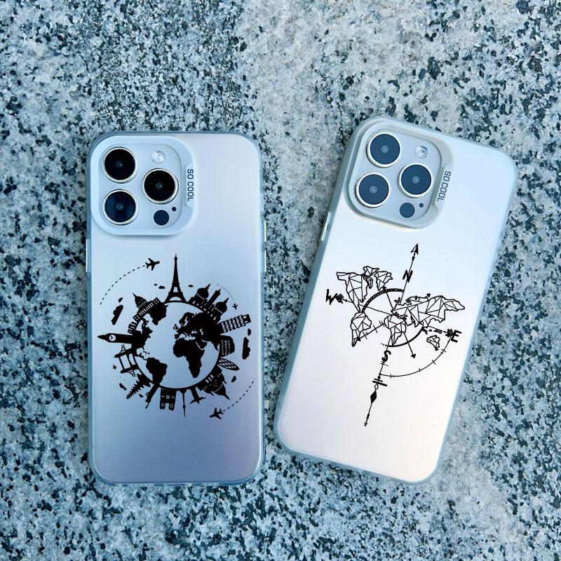 Popular World Map Travel Airplane Phone Case For Iphone 11 12 Pro Max 13 Mini 15 13 14 Pro Max Plus Back Shockproof Laser Covers