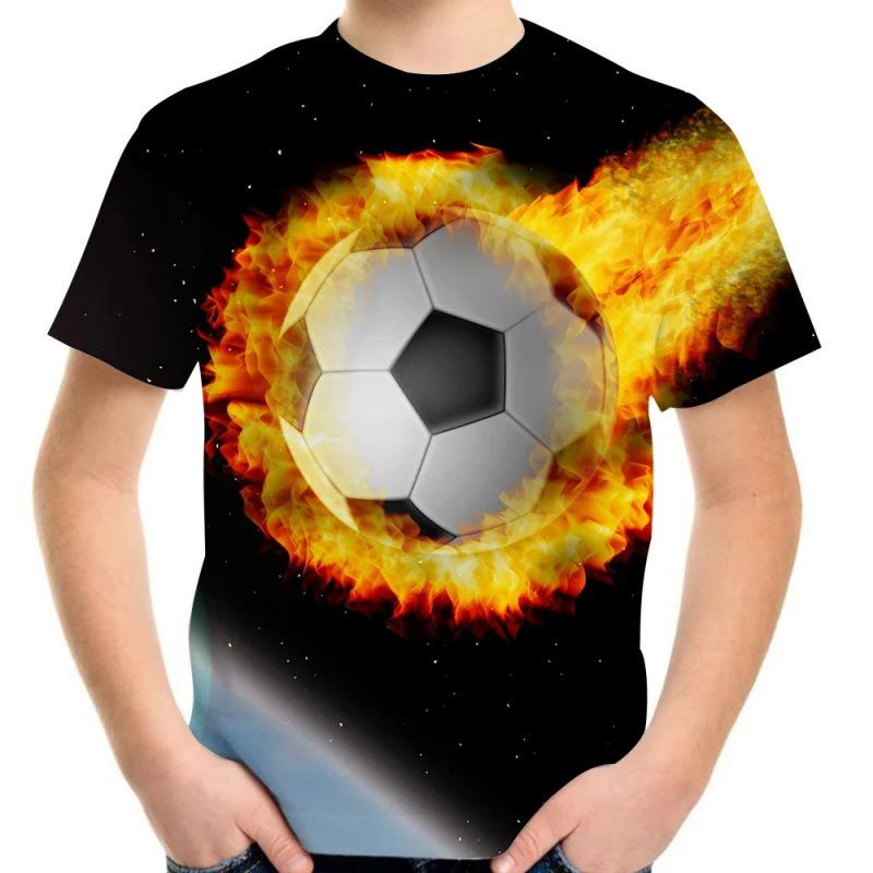 Summer Round Neck Football Pattern 3D Printed Top Fashionable Casual Short Sleeved Children's Boy T-shirts