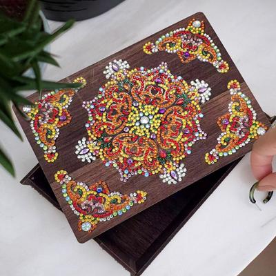 Kit de caja de almacenamiento de pintura de diamante artesanal, bordado brillante a prueba de polvo, caja de madera de punto de cruz, decoración de escritorio