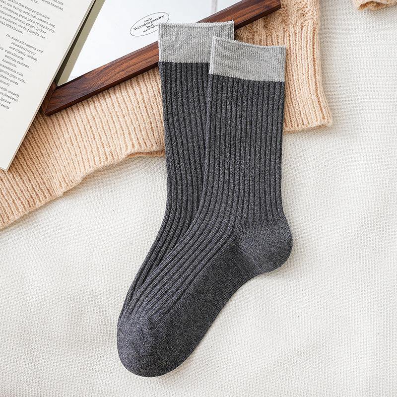 Retro Contrasting Socks Pure Cotton Tube Socks Season Dongdaemun Internet Celebrity Double Needle Boneless Pile Socks