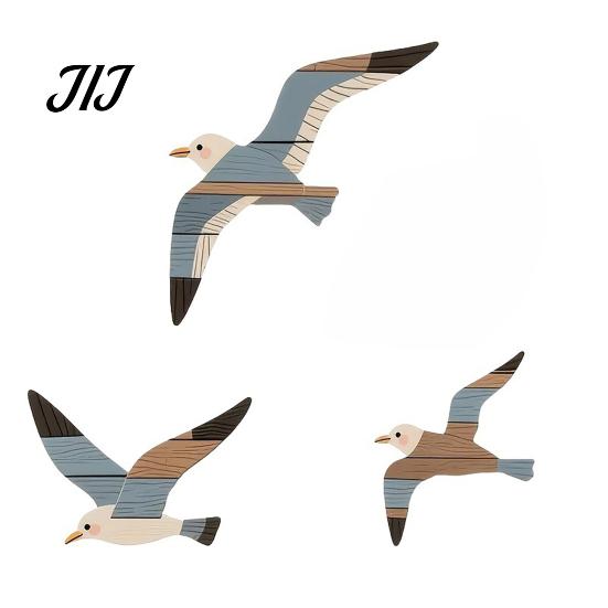 Bohemian Wood Hanging Decor 3/4Pcs Seagull Wall Decor, Nautical Coastal Theme Art, 3D Wooden Bird Adhesive Sculpture for Home Bedroom Living Room Hand