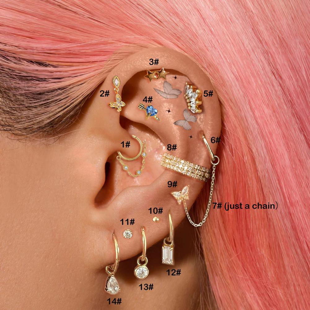 

1pc INS Butterfly Helix Dangle Earrings For Women Mini Gold Color Conch Piercing Tragus Waterdrop Zircon Star Lobe Ear Jewelry 14-1PC