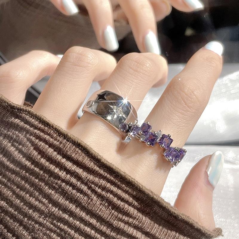 Lucky Star Y2K Star Purple Zir*****Pen Ring Niche Design Index Finger Ring Light Luxury Ring Woman