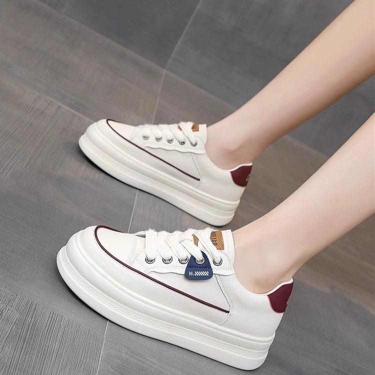 Thick-soled White Shoes Women's Flat-soled Sports Board Shoes Small Height Increase Single