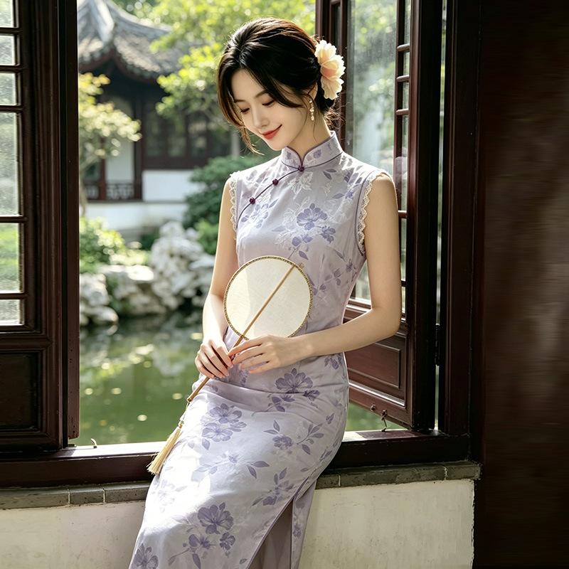 Sleeveless daily national style new Chinese style Suzhou long cheongsam improved young 1011 new women's high sense summer
