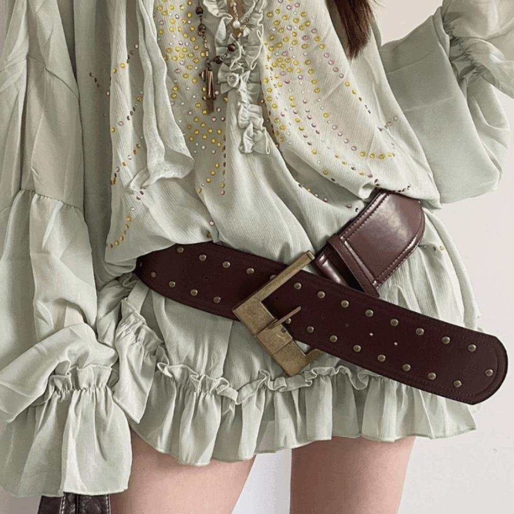 Heavy-Industrial Design Wide PU Leather Belt Plus Size Waist Cincher Belt  for Women