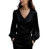 Camicia da Donna Manica Lunga Scollo a V Manica a Palloncino Texture Raso Pullover Top Colore Unico Vestibilità Larga Lavoro Festa Appuntamento Viaggio Top Casual