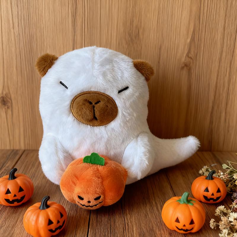 Peluche Capibara Fantasma Zucca 19cm Decorazioni Squisite per Feste di Halloween Prodotti Kawaii Compagno per Dormire Regali per Amici