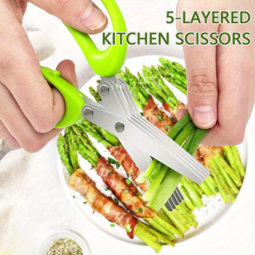 5-Layer Stainless Steel Kitchen Scissors - Versatile Onion and Vanilla Shredder for Barbecue and Indoor Use - Durable, Safe