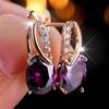 Luxury Female Purple Oval Zircon Stone Hoop Earrings Fashion Gold Color Wedding  For Women