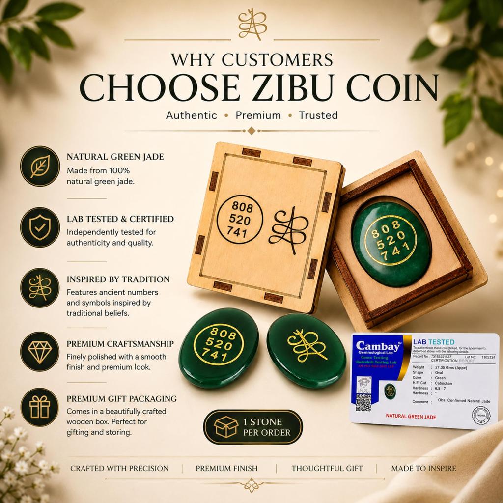 HimberJoy Natural Green Jade Zibu Coins with Golden Sacred Engravings, Oval Palm Stone Shape, Lab Certified Healing Crystal for Wealth and Prospe