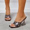 Sexy Leopardenmuster PVC Transparent Hausschuhe Damen Slides Pantoletten Gladiator Gelee Sandalen Sommer Offene Spitze Klar High Heels Schuhe