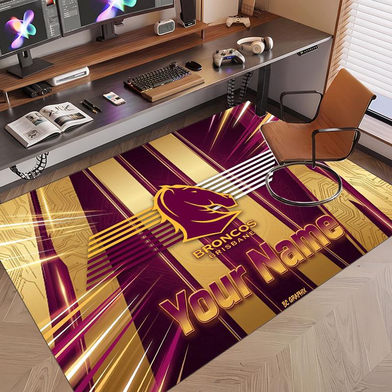 Benutzerdefinierter Teppich Brisbane Broncos Muster Druck Name Text Weicher Rutschfester Boden Teppich für Zuhause Innen Dekoration