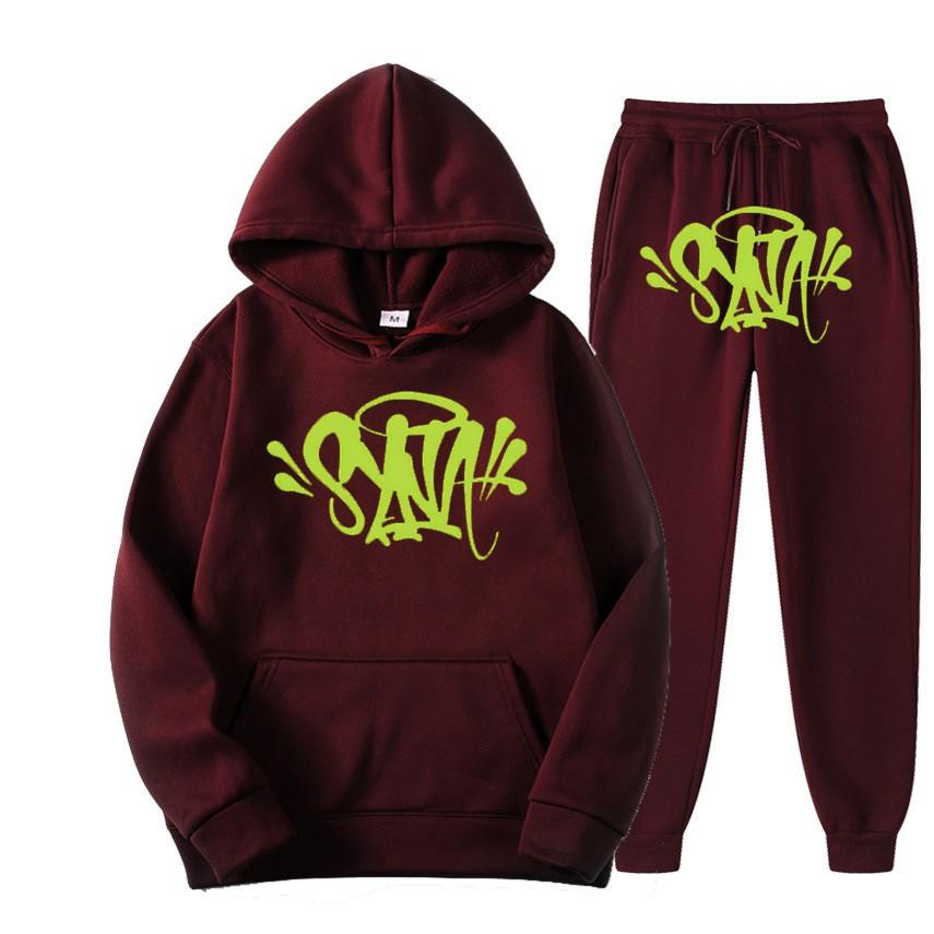 SynaWord High Street Fashion Trendy Brand Suit Men's Ins Trend Hip Hop Hoodie Syna Print Sweater Suit