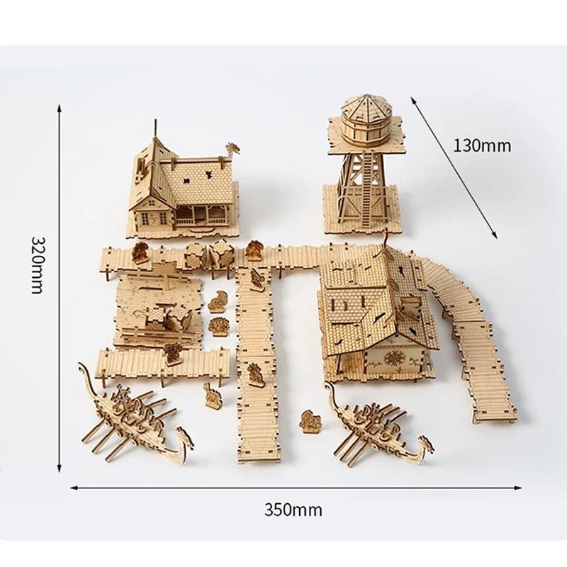 3D Mini Viking Fishing Ground Wooden Jigsaw Puzzle - Educational Toy for Kids