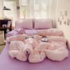 Solid Color Spliced Washed Cotton Bedding Set Moisture Absorbing Breathable Bed Sheet Envelope Pillowcase Dust Proof Mattress Protective Cover