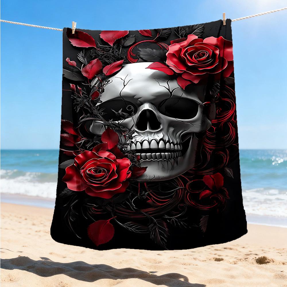 1pc Skull Roses Design Outdoor Blanket - Lightweight Flannel Throw For Travel, Camping, Gifts For Family Or Friends yy251114188