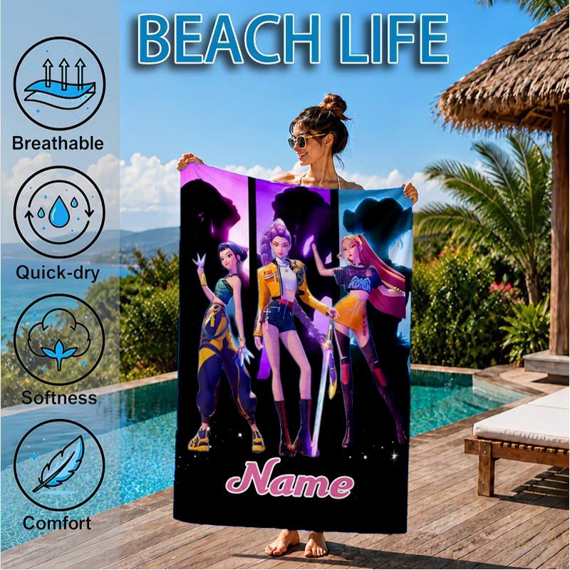 Benutzerdefinierter Name Fantasy Night Trio K-Pop Strandtuch Mikrofaser Strandtuch, Leicht und Schnelltrocknend, für Sommerreisen, Schwimmbad Geschenk