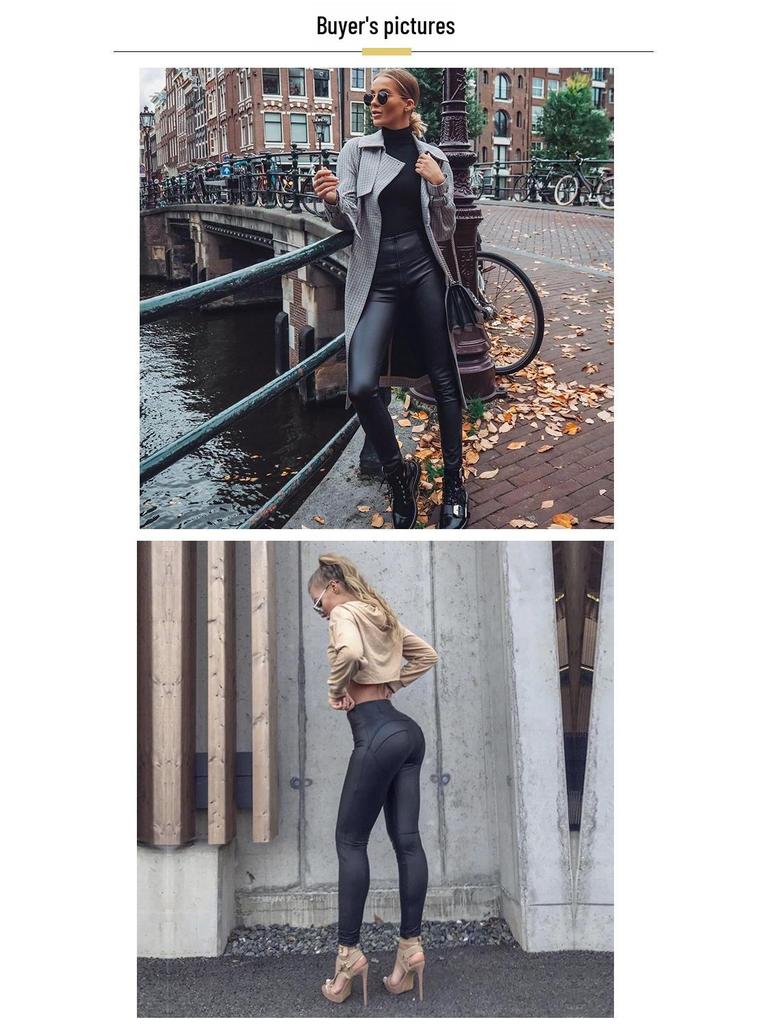 Shascullfites 2022 Pantalon de șold din piele PU piersică: Salopetă de yoga sexy pentru femei în stil european și american