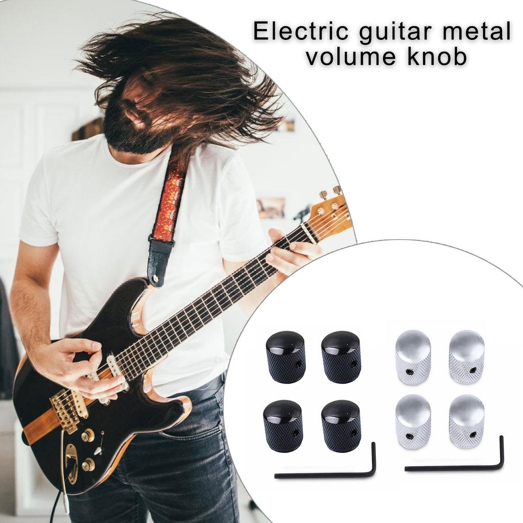 Pack of 4 Round Shape Metal Guitar Knobs Metal Guitar Accessories Perfect for Electric Guitar and Bass Volume Control