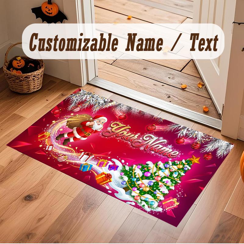 Weicher Kristall-Samt-Teppich mit Weihnachtsmotiv, individuell bedruckbar mit Namen & Text, rutschfester Bodenläufer für Schlafzimmer, Wohnzimmer