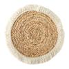 1PC Round straw placemat water hyacinth woven Western restaurant table mat with thickened insulated fringe edge coasters