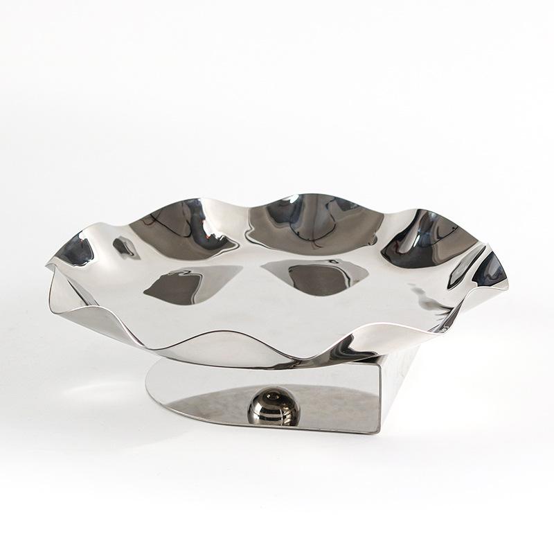 Minimalist Soft Decoration Suspended Lace Stainless Steel Fruit Plate Ornaments Model Room Designer Art Hotel Storage Tray