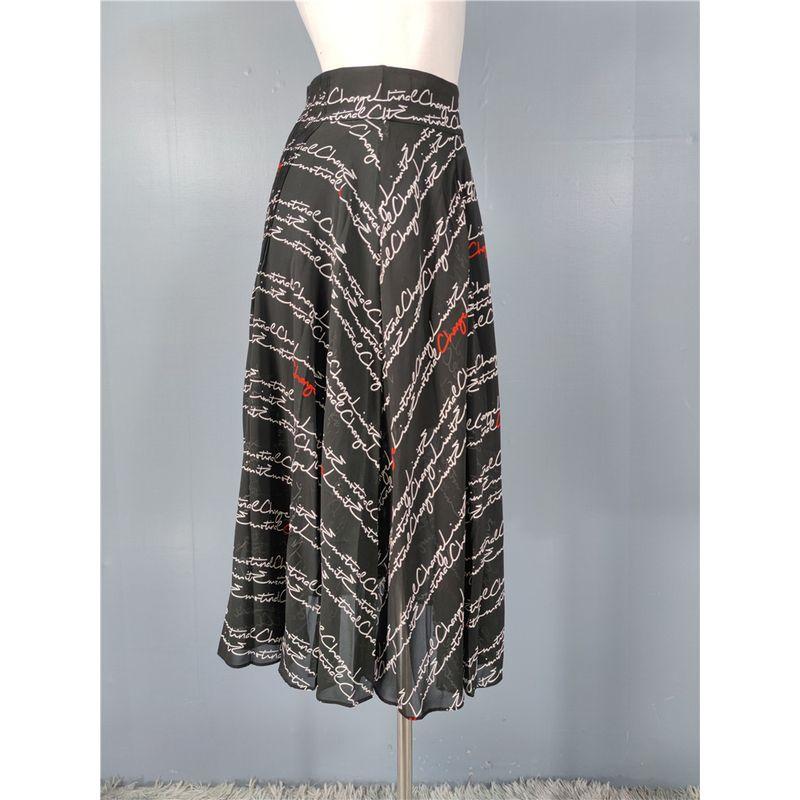 

Export Single Summer New Arrival Stylish Print Large Swing Temperament High Waist Slim Looking Fashion All-Match Elegant Niche Style Skirt Black L