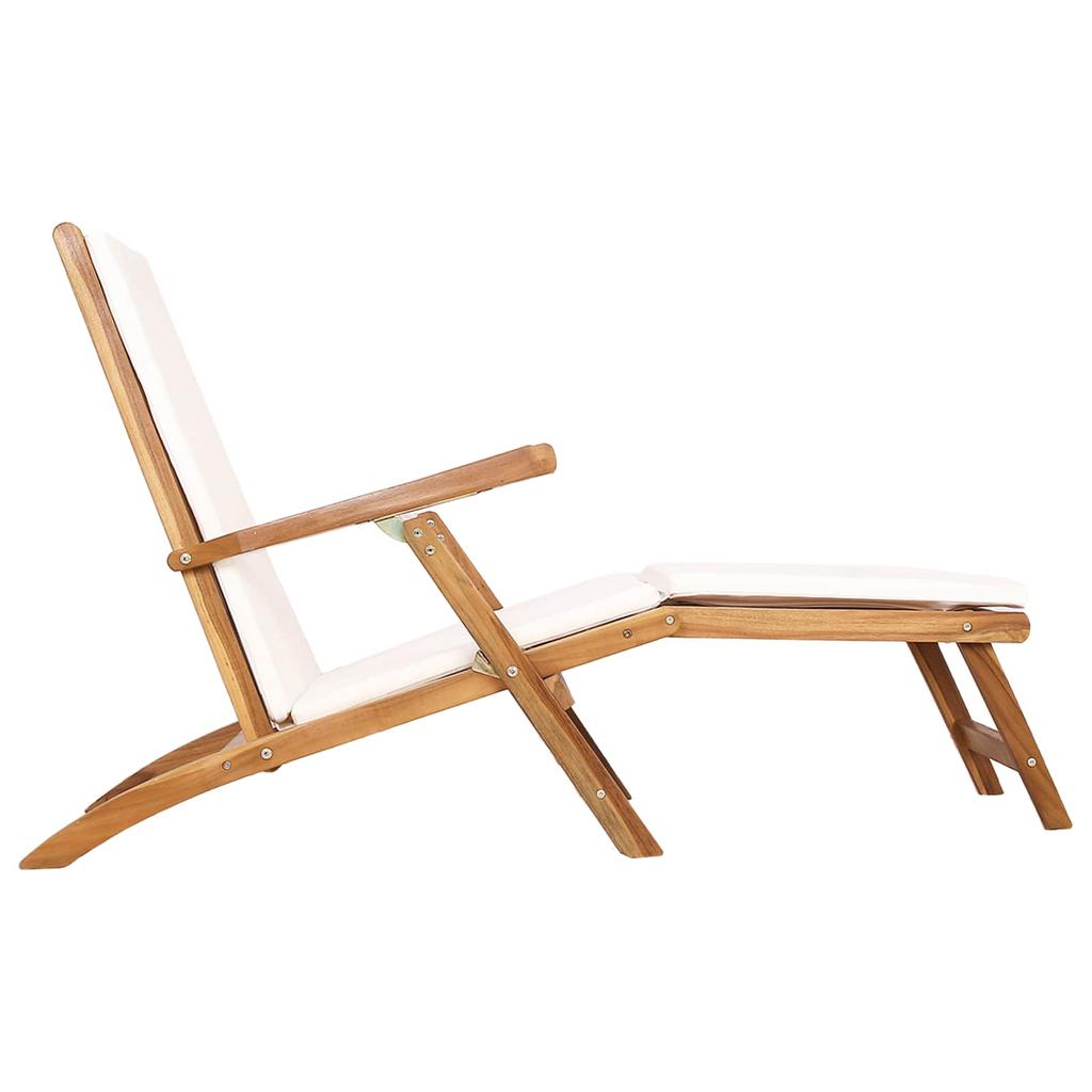 VidaXL Folding Lounger with Cushion White Solid Teak Wood