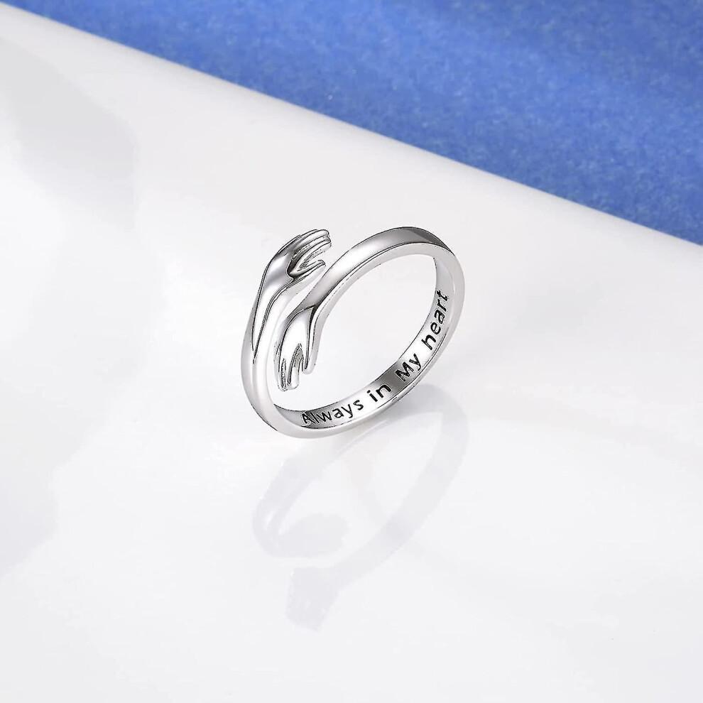 Pierścionki Hug z próby 925 Sterling Silver dla Kobiet Kocham Cię na Zawsze Pierścionek Hug Regulowany Pasek Biżuteria Prezent dla Nastolatek Par Pierścionki Dłonie Przytulające Posrebrzane