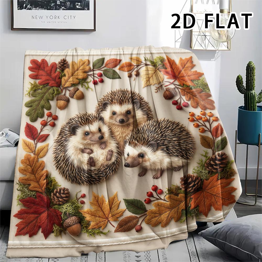 1Pc 2D FLAT Hedgehog Print Flannel Blanket,High quality Comfortable for All Seasons,Home Decor,Warmth and Comfort,Perfect for Christmas Gifts