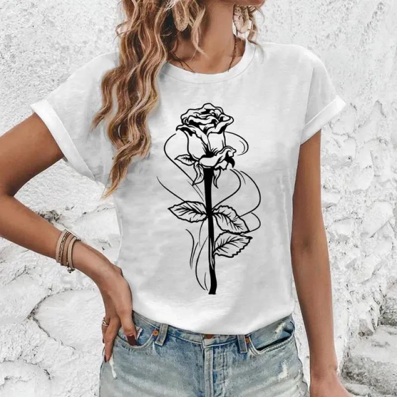 Hochwertiges, modisches T-Shirt mit Rundhalsausschnitt und kurzen Ärmeln, für den Sommer, neues, lockeres T-Shirt mit Herz-Print, elegantes, lässiges, bequemes Damen-T-Shirt