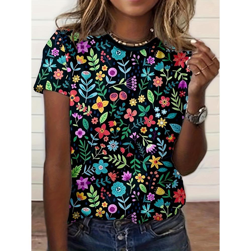 Summer Fashion Peacock Flower 3D Print T-Shirts Women Casual Short Sleeve Streetwear Round Neck