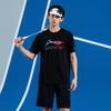 Li Ning Sportlich Lässig Einfarbig Buchstaben Rundhals Pullover Bequem Atmungsaktiv Badminton Shirt Unisex Oberteile Schwarz AHSV055-1