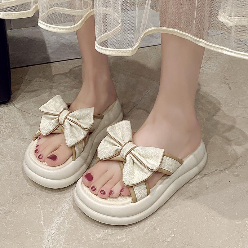 Fashion Women Slippers New Summer Casual Shoes Versatile Thick Sole Sandals Woman Outwear Bow Beach Slippers Sexy Slides Zapatos Mujer
