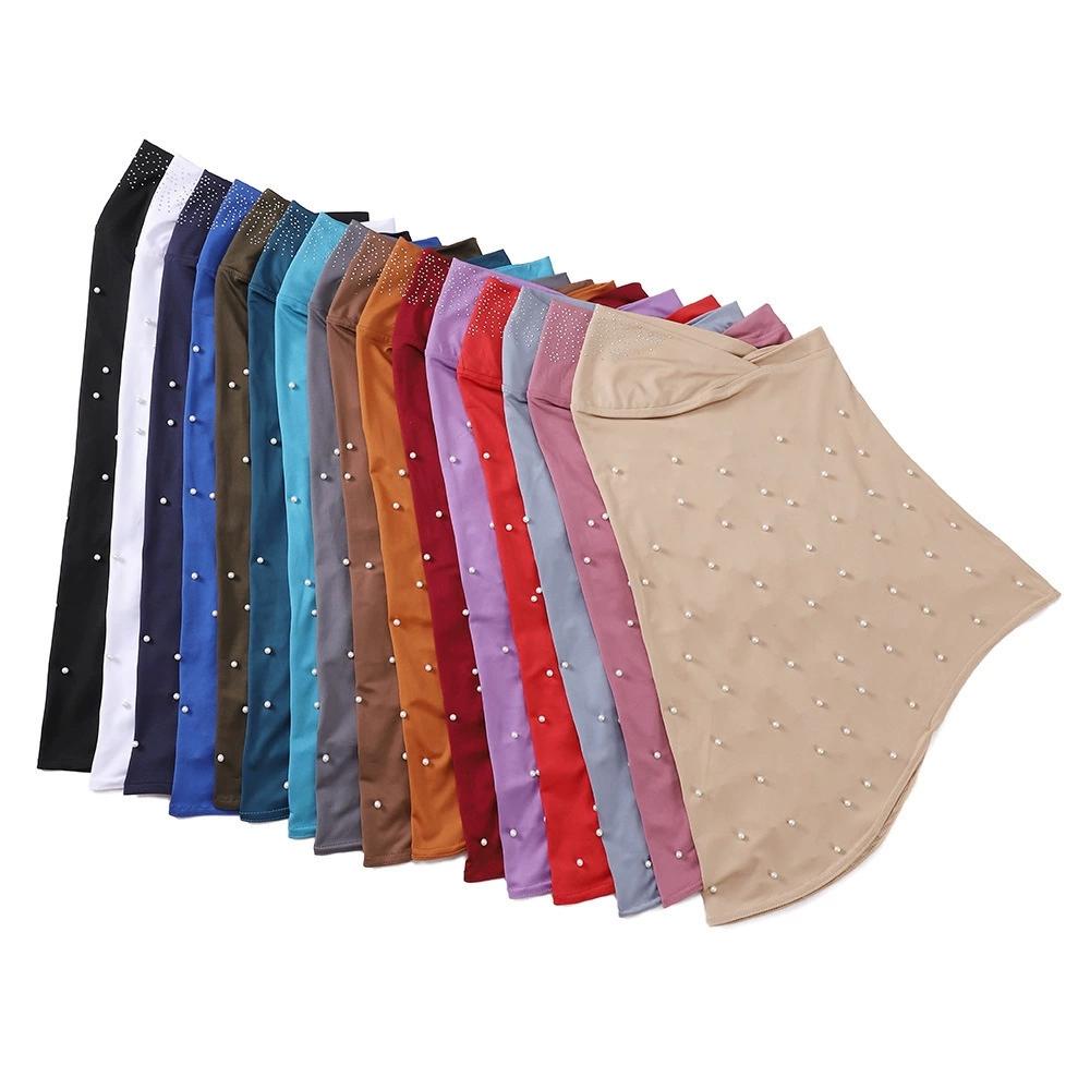 Women Pearl Decorated Hijab Scarf Shimmer Edge Shawl Women Soft Premium Jersey Hijab Turban Islam Solid Color Headscarf