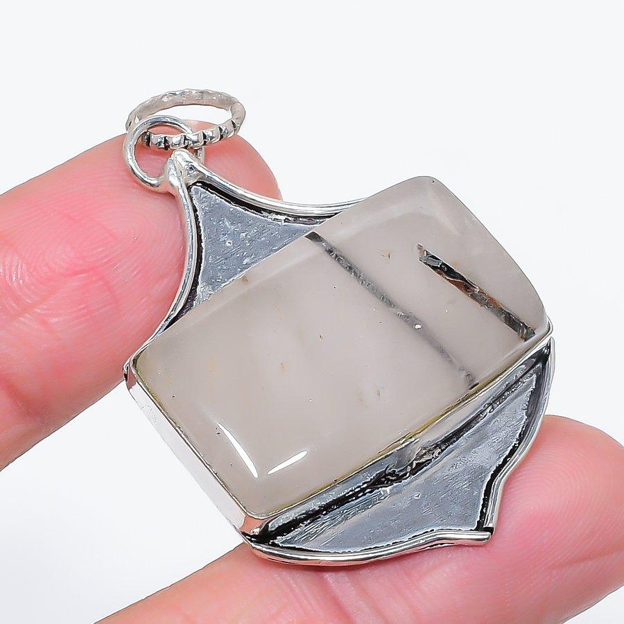 

Natural Black Rutile Gemstone 925 Sterling Silver Jewelry Pendant 2.13 Y4I70