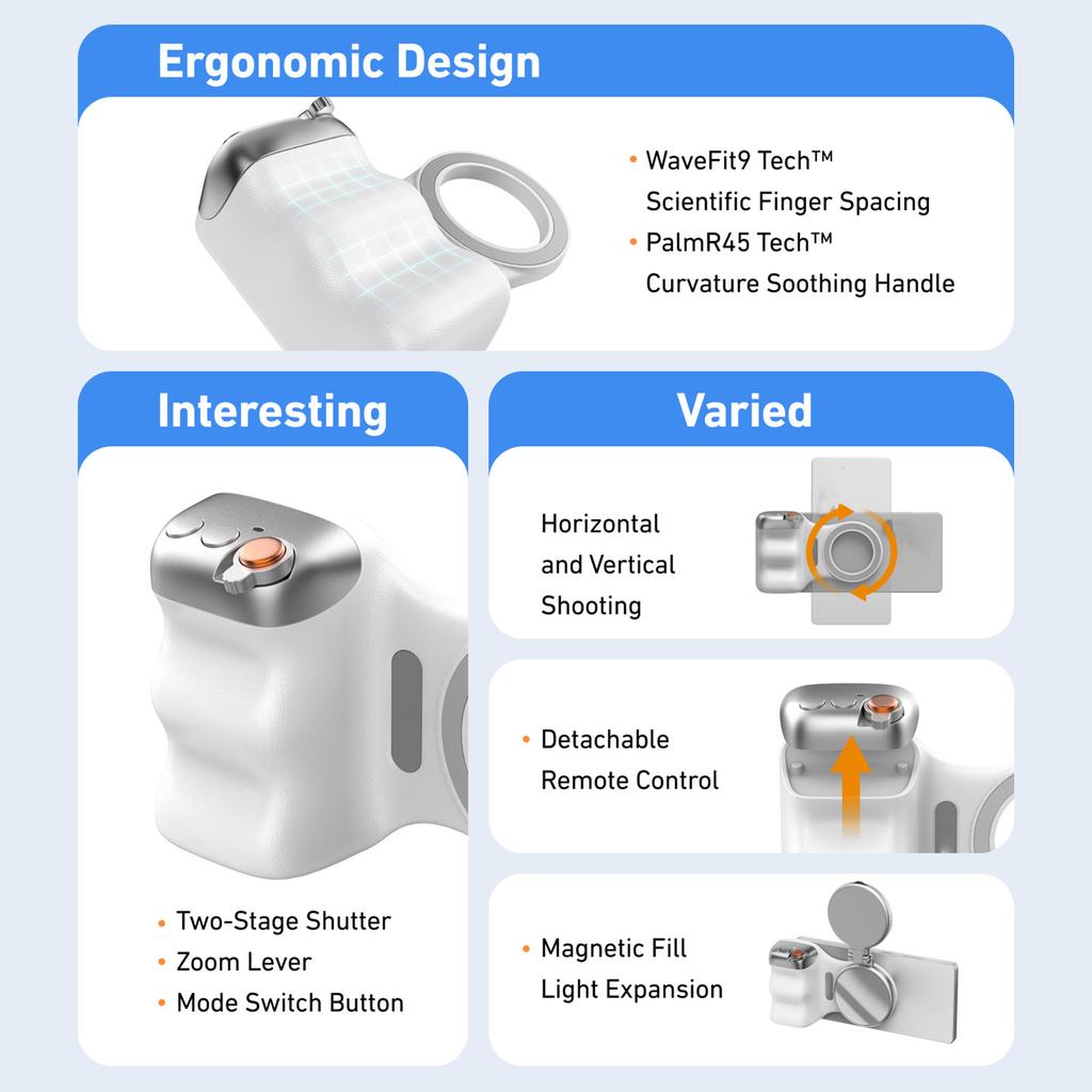 Handy-Kameragriff mit kabellosem Auslöseknopf Magnetische Halterung rastet auf Smartphone ein