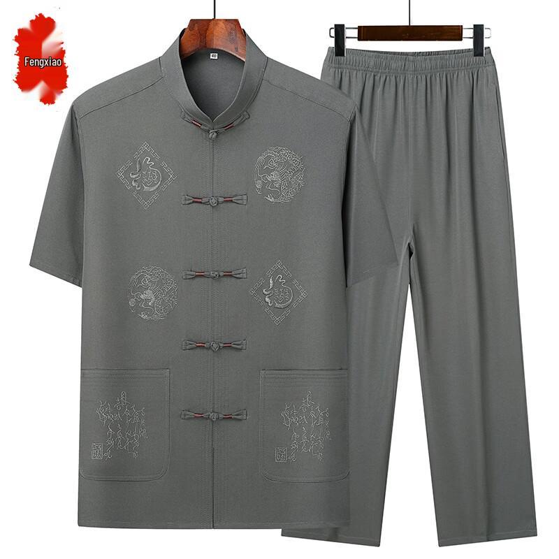 Men s Summer Chinese Style Tang Suit Set 3XL