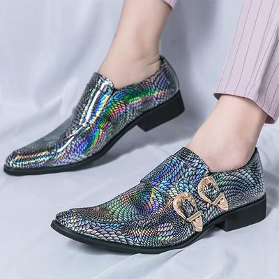 Fashion New Fashion Men's Charm Green Gold Pointed Mirror Snakeskin Leather Shoes Male Dress Wedding Prom Homecoming Loafers Footwear