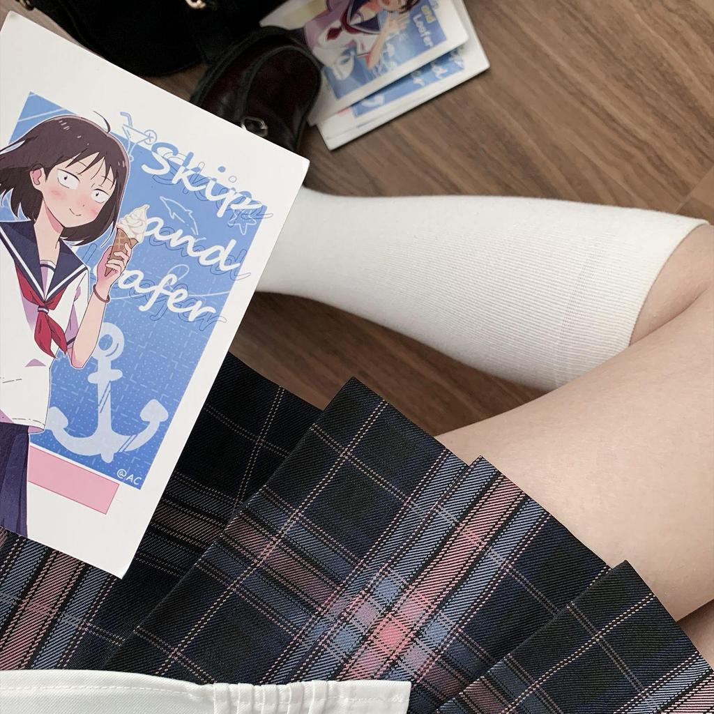 Original JK Meow Meow Gingham Skirt: Authentic Japanese Academy Style, Black and Red Plaid Pleated Half Skirt