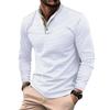 Men's Casual Stand Up Collar Spliced Long Sleeved Polo Shirt