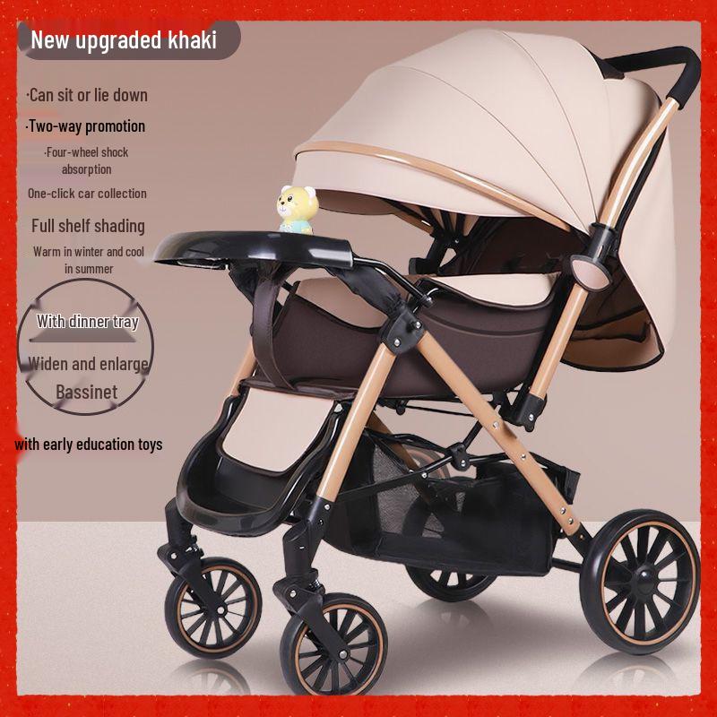 Lightweight Reversible Stroller with Dining Tray - Four-Wheel, Folding, for Infants and Toddlers